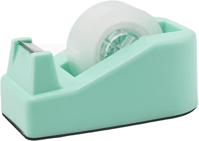 Desktop Tape Dispenser Heavy Duty Desk Accessories Floral Office Tape Dispensers, Weighted Non-Skid Base, Macaron Green