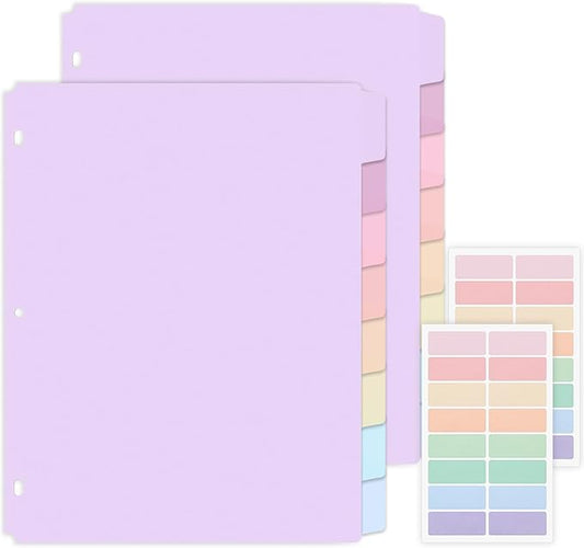 SKYDUE Durable Plastic 8-Tab Dividers, 2sets, Big Tab Dividers for 3 Ring Binder, Write&Erase 3 Ring Binder Dividers with Tabs, with Sticker Labels