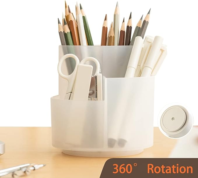 Rotating Pen Holder 3 Compartments, School Supplies Organizer for Pen, Colored Pencil, Art Brushes, Desktop Storage Box in Classroom & Art Studio, Gift for Teachers, Classmates, and Friends