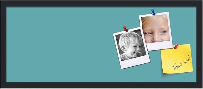 PinPix 30x12 Inch Cork Bulletin Board. This Decorative Framed Pin Board Comes with Aqua Pastel Design and a Satin Black Frame. Ideal for Home Office Decor or Message Board (PinPix-1806)