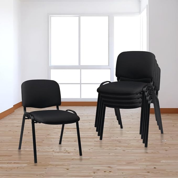 CLATINA Set of 5 Pack Stackable Waiting Room Chairs Fabric Black Reception Chair Metal with Thickened Seat Back Cushion for Waiting Conference Room Guest Stool (5 Pack)