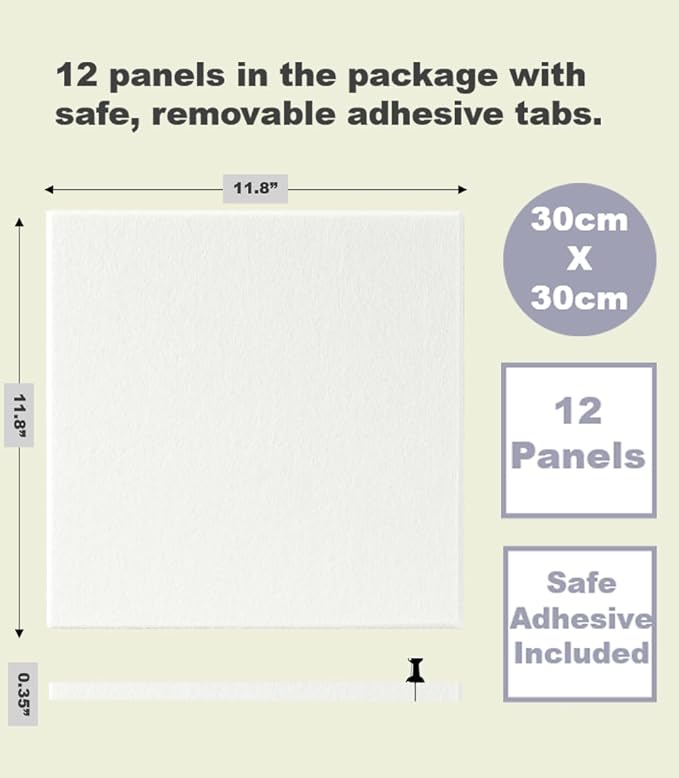 Large Cork Board Alternative - 12-Pack Felt Wall Tiles with Safe Removable Adhesive Tabs, Cork Wall Tiles Bulletin Board Home Office Essentials - Warm White