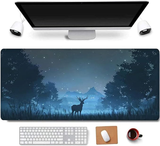 RTGGSEL 31.5x11.8 Inch Non-Slip Long Extended Large Gaming Mouse Pad with Stitched Edges XL Laptops Keyboard Mouse Mat(Forest Deer)