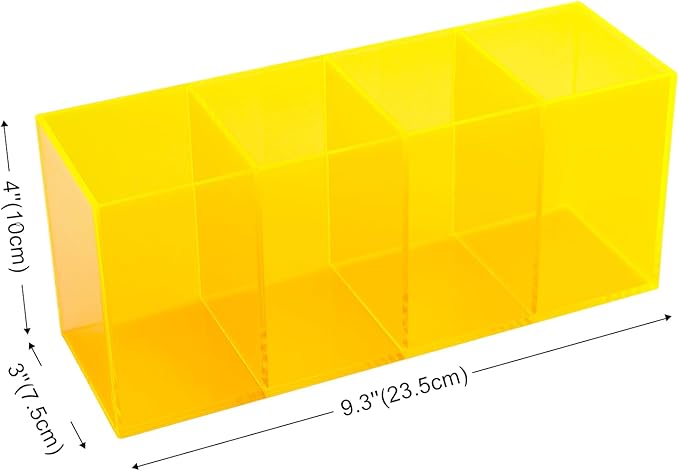 Pen Holder for Desk Neon Acrylic Pencil Holder Cup Makeup Brush Storage Organizer for Vanity, Neon Yellow