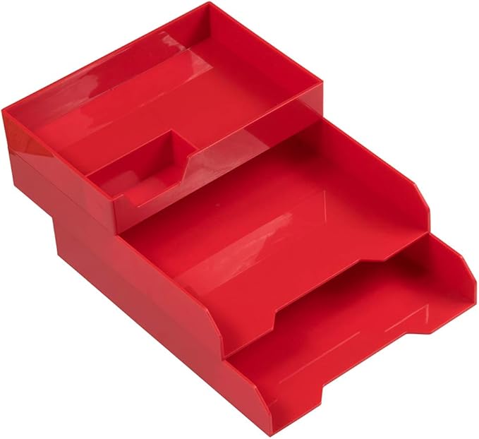 JAM PAPER Stackable Desktop Trays - Red - Office Desk Supply & Paper Organizer Set - 1 Top Tray & 2 Letter Trays/Pack