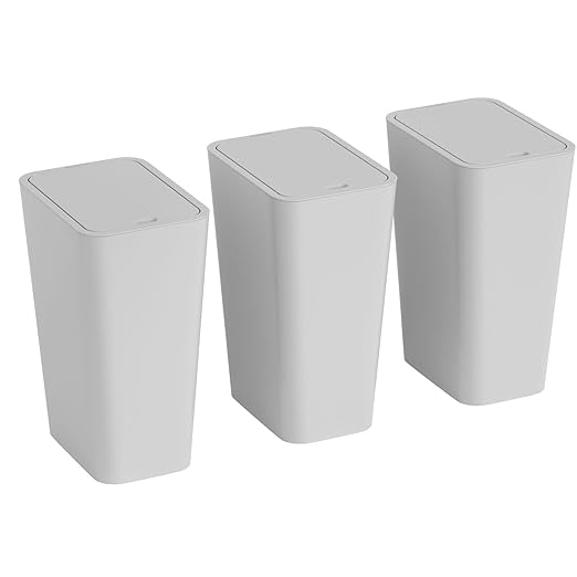 Yieach 12L Slim Bathroom Trash Can with Lid,3.17 Gallon Pet/Dog Proof Kitchen Trash Can,Rectangle Thin Garbage Can,Covered Waste Basket,Narrow Small Plastic Trashcan for Room,Bedroom,Office,Grey 3PCS