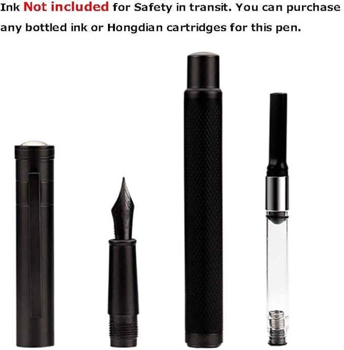 Brushed Black Forest Fude Pen, Bent Nib Calligraphy Fountain Pen (Fine to Broad) with Converter and Metal Box Set by Asvine