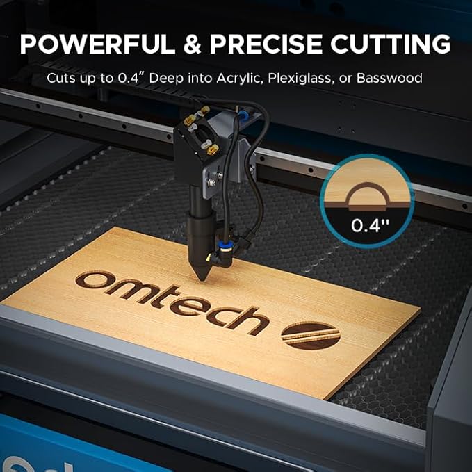OMTech 90W CO2 Laser Engraver with LightBurn & Water Chiller, 20"x28" Laser Engraving Cutting Machine with 4 Way Pass Through Air Assist Caster Wheel, Commercial Laser Cutter for Wood Glass Acrylic
