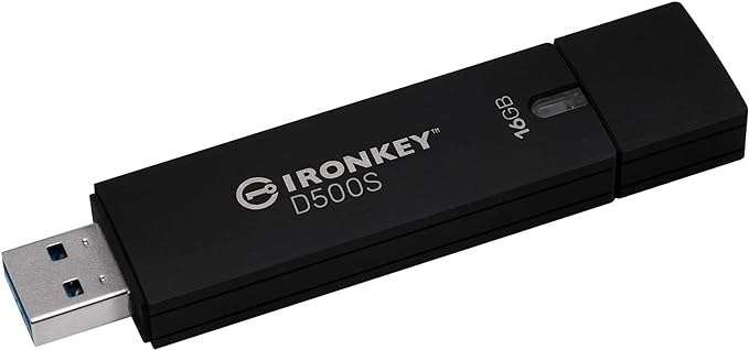 Kingston Ironkey D500S 16GB Encrypted Flash Drive | Dual Hidden Partition | FIPS 140-3 Level 3 | XTS-AES 256-bit | BadUSB and Brute Force Protection | Multi-Pin Option | IKD500S/16GB,Black