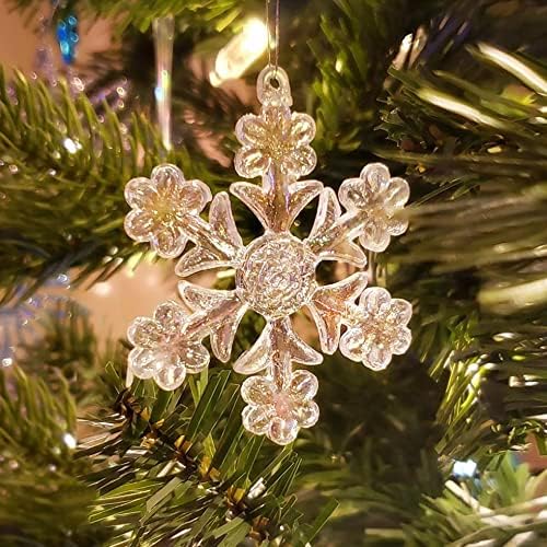 Style Glass Clear Glass Snowflake Ornament Winter Christmas Tree Hanging Decorations (12 Pieces).