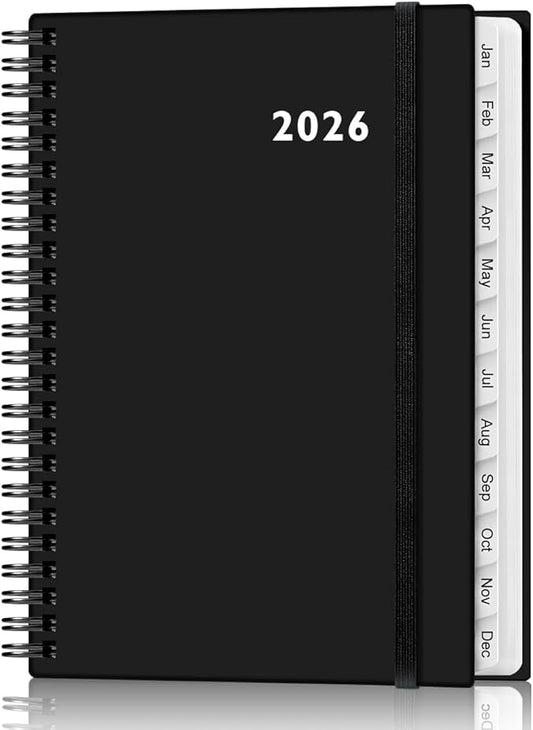 2026 Planner - Weekly and Monthly Calendar Planner from Jan 2026 - Dec 2026, Planner 2026 Spiral Bound with 12 Monthly Tabs, Inner Pocket, Perfect for School Office Supplies, 6.4" x 8.5", Black-C