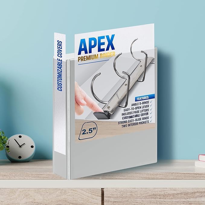 2 Pack of 2.5” Smooth Opening Angle D-Ring View Binders, Professional Presentation Folder for Standard Pages with Inside Pockets, and Customizable Clear View Binder PVC-Free