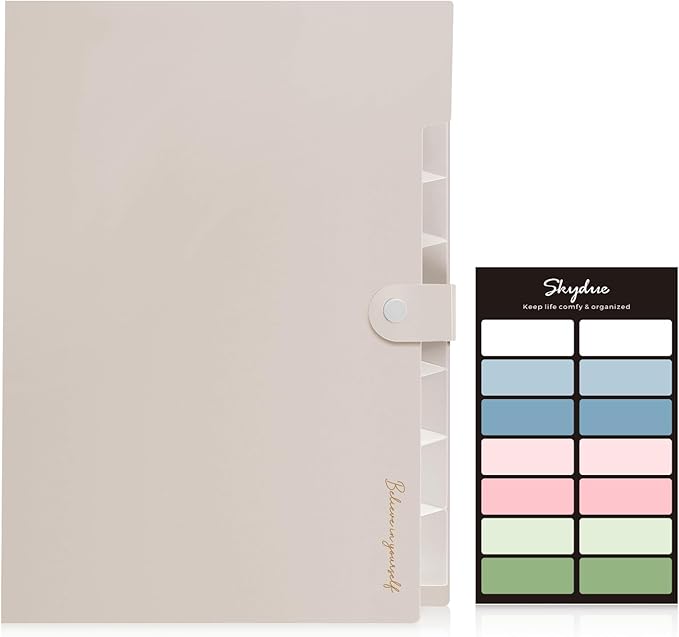 SKYDUE Expanding File Organizer with 8 Pockets, Accordion File Folders with Labels, Portable Document Paper Bill Receipt Organizer, Home College School Office Supplies, Letter Size,MilkTeaBrow