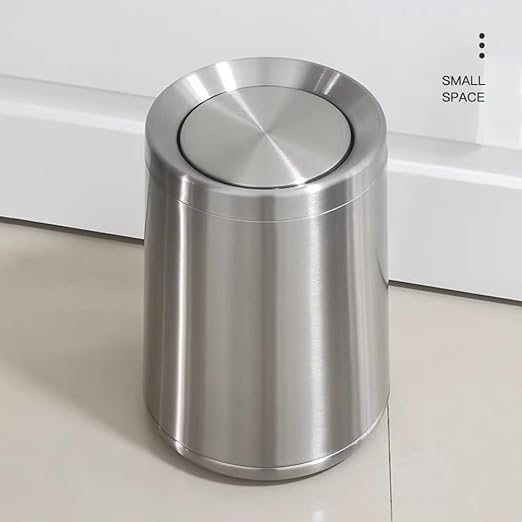 2.6Gallen Brushed Nickel Bathroom Trash Can with Lid, Stainless Steel Garbage Can with Flipping Lid,for Bathroom, Kitchen,Living Room,Bedroom,Hotel (Silver)