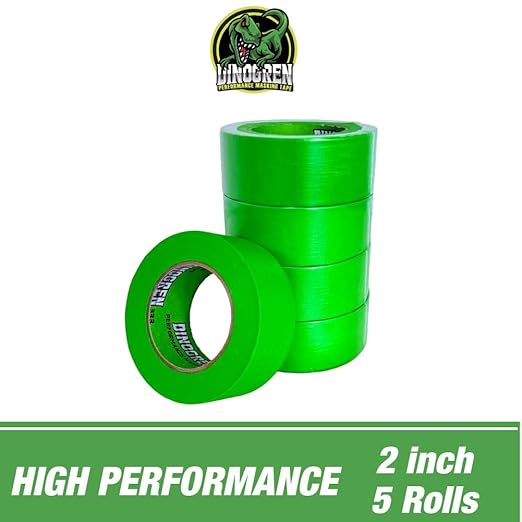 LAUCO DINOGREN High Performance Masking Tape for Car Paint, Heat & Water Resistant, Multi-Purpose Green (2 in (5 Rolls))