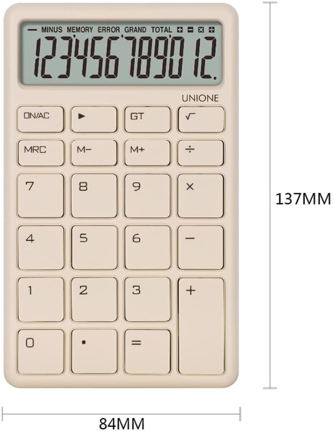 UNIONE Pocket & Desktop Beige Calculator with a Bright LCD, Dual Power Handheld Desktop. Color. Business, Office, High School