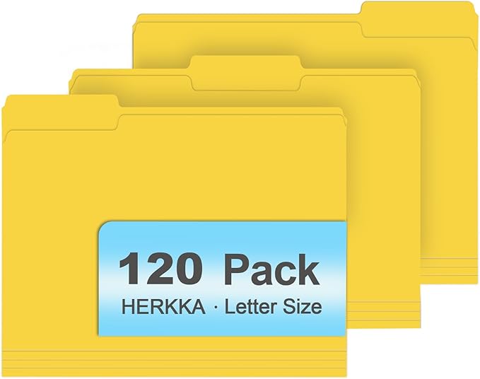File Folder, HERKKA 120 Pack 1/3 Cut Tab File Folders, File Folders Great for Organizing and Filing, Letter Size, Yellow