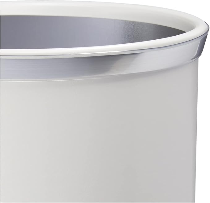 Kraftware Leatherette Wastebasket, 14", White with Brushed Chrome