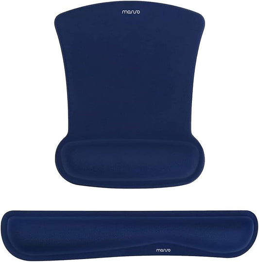 MOSISO Wrist Rest Support for Mouse Pad & Keyboard Set, Ergonomic Mousepad Non-Slip Base Home/Office Pain Relief & Easy Typing Cushion with Neoprene Cloth & Raised Memory Foam, Navy Blue