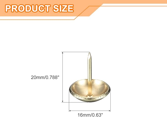 uxcell Upholstery Tack Nail Pins Furniture, 50Pcs 16x20mm Thumb Tack Pins Assortment Kit Carbon Steel for Home Sofa DIY Decorative Nail Heads Nails, Gold