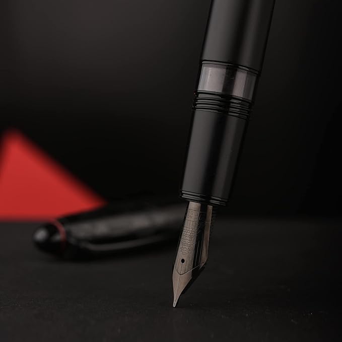 Hongdian N6 Black Metal Resin Piston Fountain Pen, Extra Fine Nib Classic Pen, Includes Metal Box Writing Pen