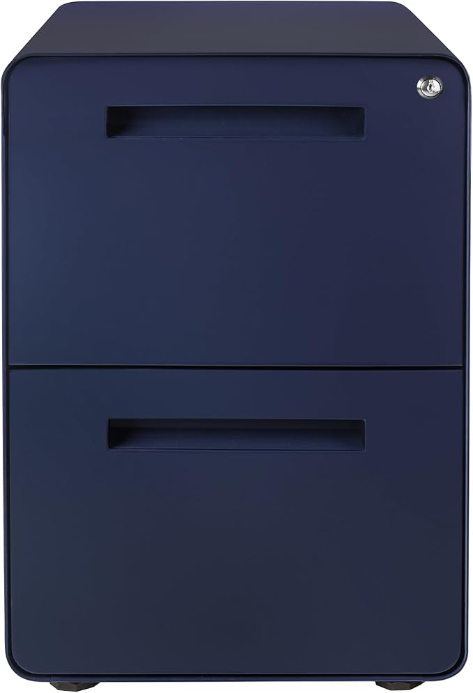 Laura Davidson Furniture Stockpile 2 Drawer Mobile File Cabinet with Lock - Under Desk Metal Filing Cabinet, Legal/Letter File Folders, Wheels and Stationary Feet, Pre-Assembled, Navy Blue