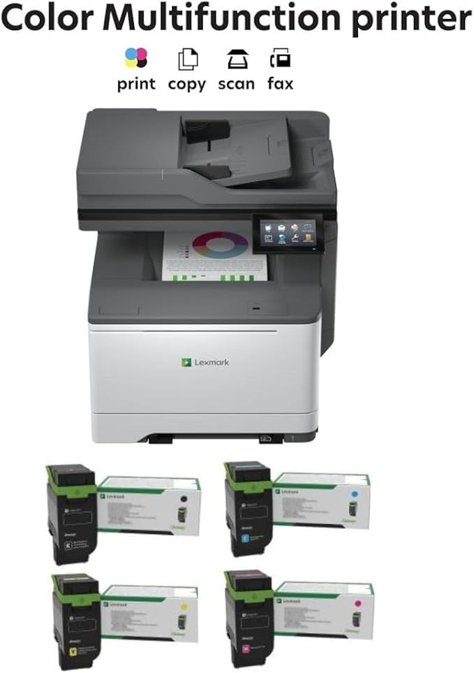 Lexmark CX532adwe Color Laser Wireless All-in-One (50M7040) Bundle with 75M10K0 Blk 3K Yield Toner, 75M10C0 Cyan 2K Yield Toner, 75M10M0 Magenta 2K Yield Toner, 75M10Y0 Yellow 2K Yield Toner