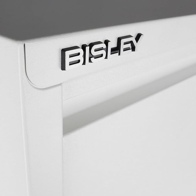 Bisley 2-Drawer Flush Front Vertical File Cabinet - Traffic White, 2 Hanging File Drawers, Powder-Coated Steel, Locking Drawers