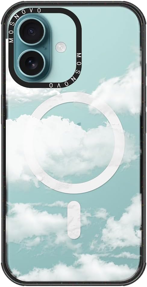 MOSNOVO Magnetic Case for iPhone 16, 10ft Military-Grade Protection, Compatible with Magsafe, Shockproof Phone Case for iPhone 16 - Cloud - Clear Black