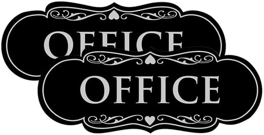 All Quality Designer Office Sign | Easy Installation - Black/Silver - Medium (2 Pack)