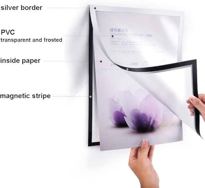 Wall Mount Sign Holder Self Adhesive Magnetic Display Frame Clear Document Frame for Office, Store, School, Home, Wall Picture Frame 2Pack (Silver A3 297×420mm/11.69×16.54inches)
