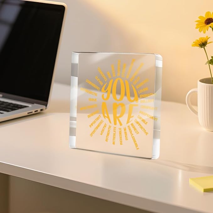 Sunshine Gifts for Women Men Friends, Motivational Reminder Desk Decor Acrylic Sign, You Are Positive Affirmation Desk Accessories Signs for Table Top Cubicle Room Office