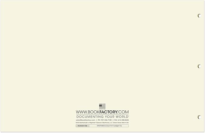 BookFactory Ledger Sheets/Large 13 Column Accounting Ledger Columnar (Thirteen Columns) Loose Leaf Paper - 17'' x 11'', 50 Pages, Loose Leaf, 3 Hole Punched (SHEET-050-CLCLL(17x11-Ledger-13)-AX)