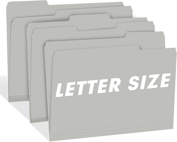 File Folder, RAZCC 100 Pack 1/3 Cut Tab File Folders Letter Size, Grey, Folders with Tab, Great for Organizing and Easy File Storage