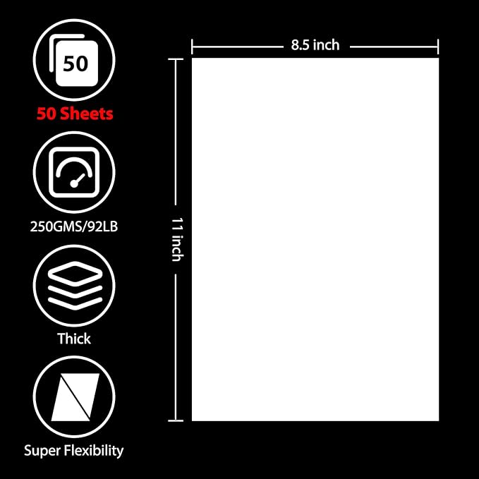 OcePor 50 Sheets White Cardstock 8.5 x 11, 92lb/250gsm Card Stock Paper, Thick Printer Cardboard Paper, Heavy Cardstock for Invitation, Resume, Certificate, Business Cards, Office