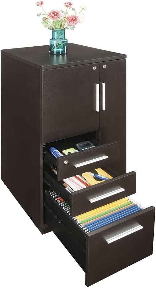 NBF at Work Wardrobe Office Storage Cabinet - 47.64" H Warm Ash Laminate Storage Cabinet with Lockable Door -Display Cabinet with 3 Lockable Drawers (48" H x 24" W x 24" D, Gray)
