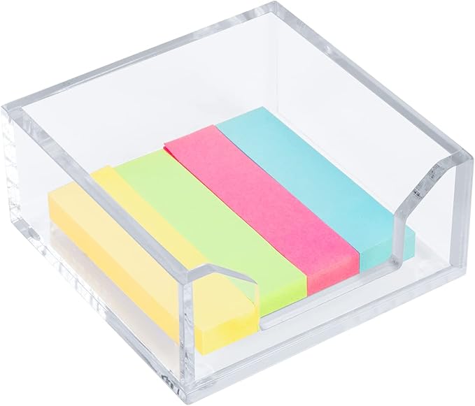 Clear Acrylic Sticky Note Holder Desk Organizer, 3.94" x 3.94" x 1.77" Memo Dispenser for Office Home School Post Bank Accessories(DP005)