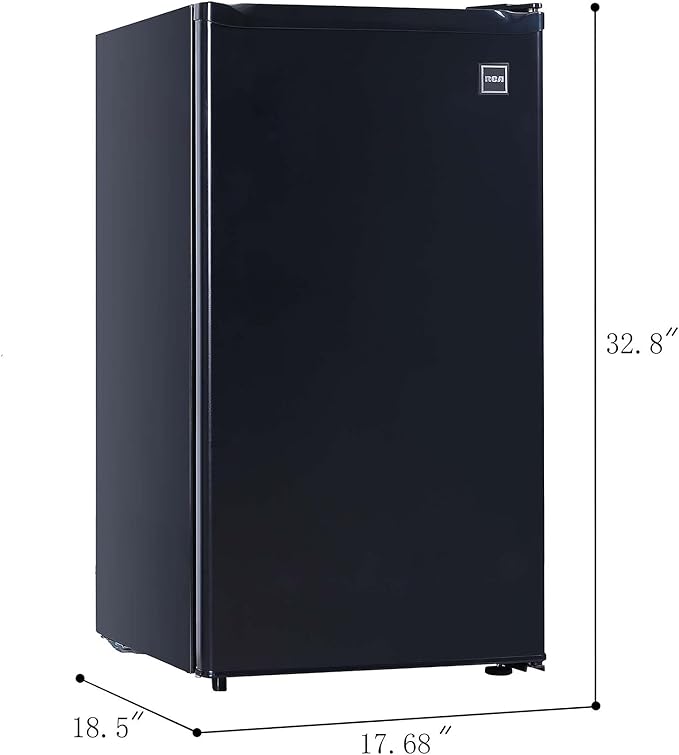 RCA RFR321-B-Black-COM RFR321 Single Mini Refrigerator-Freezer Compartment-Adjustable Thermostat Control-Reversible Doors-Ideal for Dorm, Office, RV, Garage, Apartment-Black Cubic Feet, 3.2 CU.FT