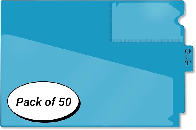 Doctor Stuff - Center Tab Vinyl Outguides, Diagonal Cut Front Pocket, Top Charge Out Slip Pocket, Plastic File Folder, Letter Size 9" x 13-1/4", Light Blue, 50/Box