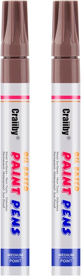 Brown Paint Markers, 2 Pack Oil-Based Waterproof Quick Dry Permanent Paint Pen Set for Rocks Painting, Wood, Fabric, Plastic, Canvas, Glass, Mugs, Metal, Tire, Stone, DIY Craft