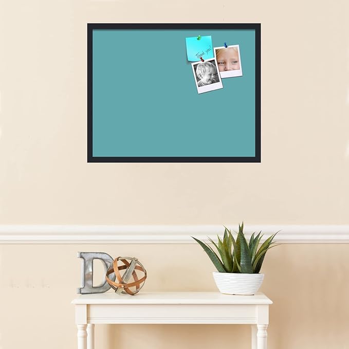 PinPix 28x22 Inch Cork Bulletin Board. This Decorative Framed Pin Board Comes with Aqua Pastel Design and a Satin Black Frame. Ideal for Home Office Decor or Message Board (PinPix-1806)