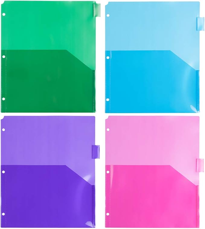 JAM PAPER Plastic Index 8-Tab Dividers w/Double Pockets - 9 3/4 x 11 1/2 - Assorted Multi-Color - 6 Packs of 8 Tabs/Set