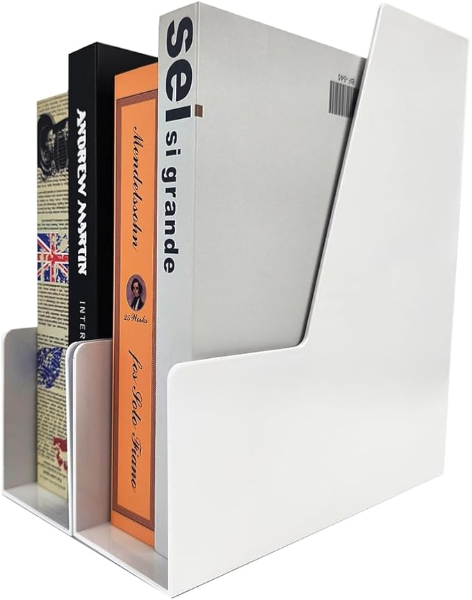 Vertical File Holder, 2 pack Plastic Document Organizer and Magazine Organizer, Multi-purpose Document Organizer for Home Office (White)