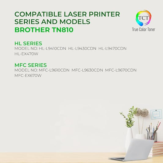 TCT TN810 Black Toner Cartridge 2 Pack - Premium Compatible Replacement for Brother TN810 TN-810 Black Works with Brother HL‐L9410CDN L9430CDN MFC‐L9610CDN L9630CDN Printers (9,000 Pages)