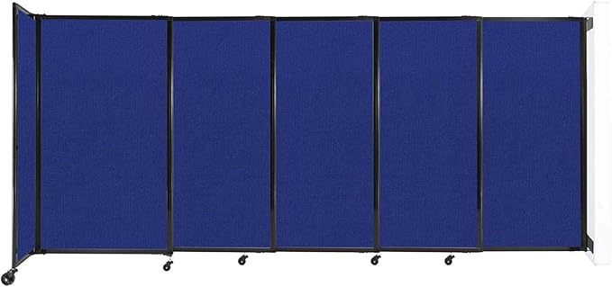 Wall-Mounted Sliding StraightWall Room Divider | Adjustable Widths | Locking Wheels | Room Separator | Up to 11'3" Wide x 5' Tall Royal Blue Fabric Panels