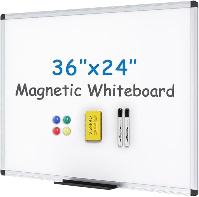 VIZ-PRO Magnetic Whiteboard/Dry Erase Board, 36 X 24 Inches, Includes 1 Eraser & 2 Markers & 4 Magnets