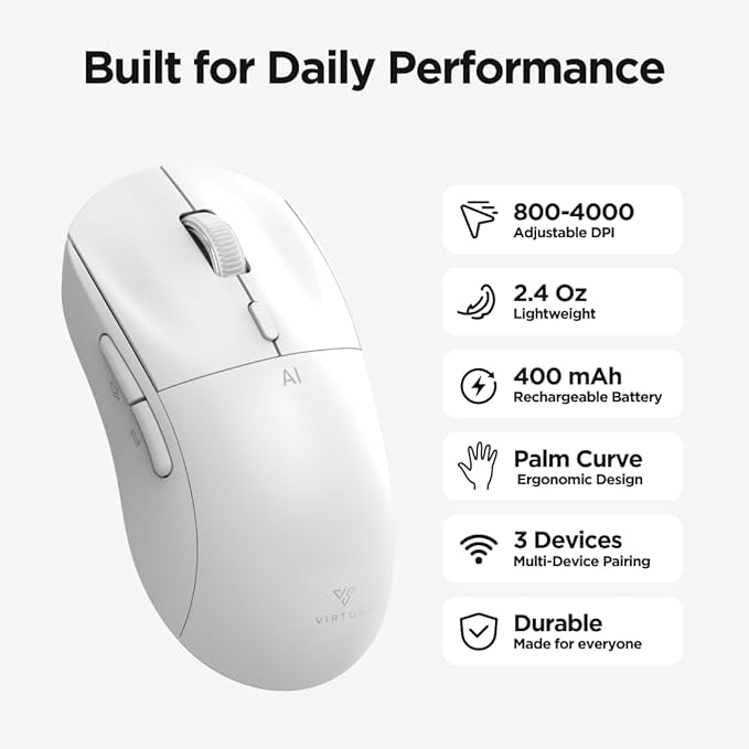 Virtusx AI Mouse, Jethro V1 – AI Voice & Audio Recorder, Note Taking Mouse for Computer & Laptop with Centralized AI Software, AI Writing Tools, Voice Typing, Transcribe, Translate & Summarize