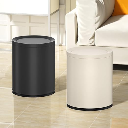 2.6 Gallon/10L Modern Metal Bathroom Trash Can with Lid,Light Luxury,Elegant Waste Basket,Black Garbage Can,for Bathroom,Bedroom,Living Room, Kitchen,Office,Bank (10L-Black)