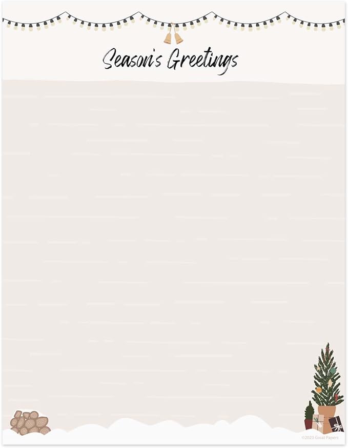 Greenery Seasons Greetings Letterhead / 50 Sheets / 8.5" x 11" Festive Christmas Holiday Paper/Decorative Winter Stationery