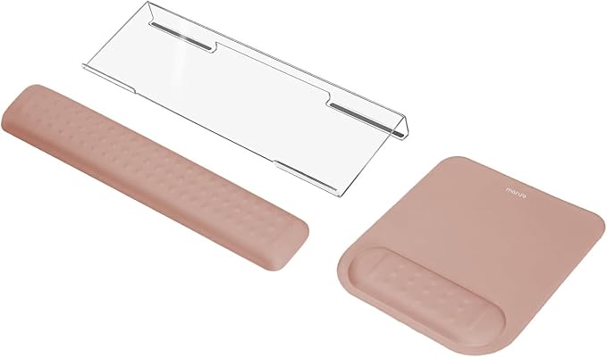 MOSISO Computer Keyboard Stand&Wrist Rest Support for Keyboard &Mouse Pad Set, Ergonomic Massage Wrist Rest Set, Easy Typing Working Acrylic Clear Stand for Office Home, Mocha